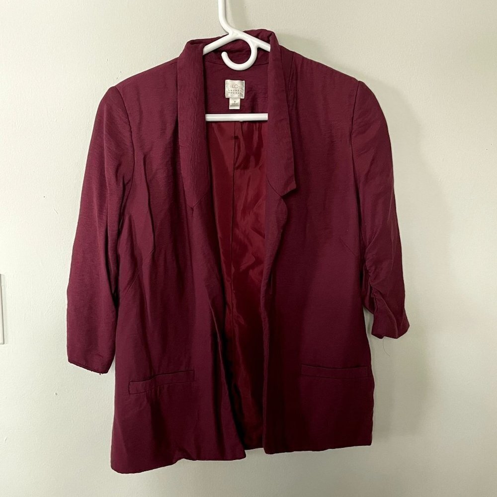 LC Lauren Conrad red purple rayon nylon blazer‎ 3/4 sleeves casual top size 4